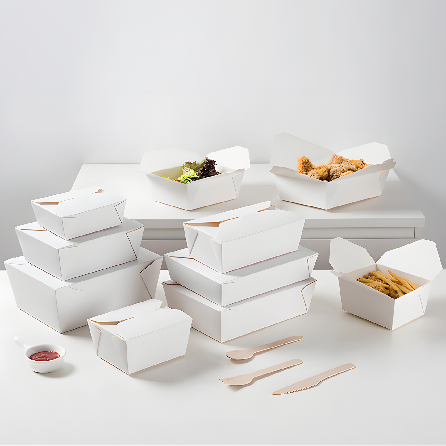 No.4 (98oz) White Takeaway Food Box Leak-Proof Food Containers
