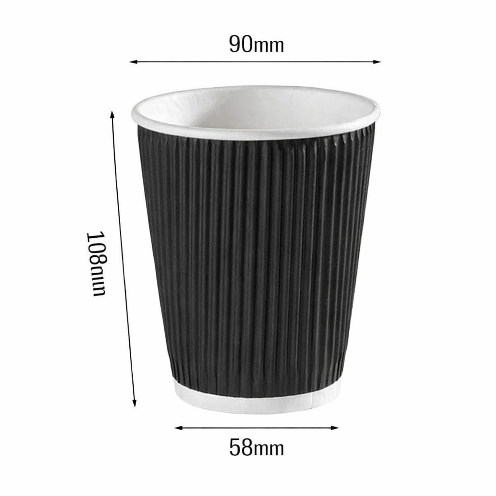 12oz Ripple Wall Hot Paper Cups Black